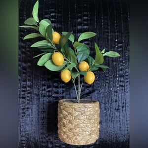 Vibrant Faux Lemon Tree in Braided Ceramic Basket
